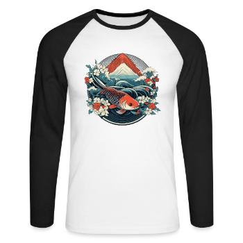 Koi Fische Kois-Karpfen Koi Garten-Teich Koi - Unisex Baseballshirt langarm - Weiß/Schwarz - Vorne - Nik (191cm)