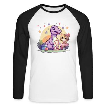 Mädchen Ballett-Dinosaurier Katze 2 Jahre alt 2 - Unisex Baseballshirt langarm - Weiß/Schwarz - Vorne - Nik (191cm)