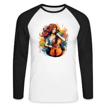 Violoncelliste musicien - T-shirt baseball manches longues Homme - blanc/noir - Devant - Nik (191cm)