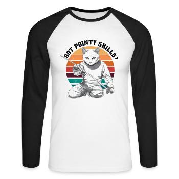 Katzen Fechter gamer lustiges Fechten Sport Katzen - Unisex Baseballshirt langarm - Weiß/Schwarz - Vorne - Nik (191cm)