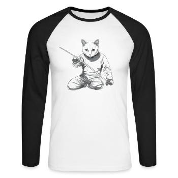 Cats, fencer, gamer, cartoon, fencing, cats - Unisex Long Sleeve Baseball T-Shirt - white/black - Front - Nik (191cm)
