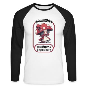 Cueilleur de champignons RPG-Occulte-Gothique champignon amusant - T-shirt baseball manches longues Homme - blanc/noir - Devant - Nik (191cm)