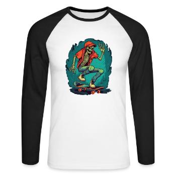 Skateboard Skater Ramp Skating Skating Skeleton - Unisex Long Sleeve Baseball T-Shirt - white/black - Front - Nik (191cm)