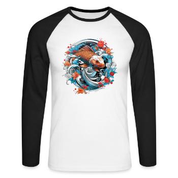 Koi Poisson Koï Carpe Koi Jardin Koi Étang Koi - T-shirt baseball manches longues Homme - blanc/noir - Devant - Nik (191cm)