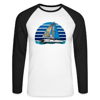 Catamaran-Boot Segelboot Segeln Segler - Unisex Baseballshirt langarm - Weiß/Schwarz - Vorne - Nik (191cm)