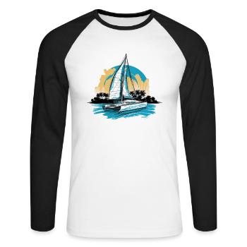 Catamaran Boat Sailboat Sailing Sailor - Unisex Long Sleeve Baseball T-Shirt - white/black - Front - Nik (191cm)