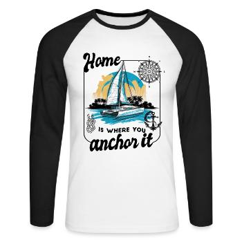 Catamaran Bateau Voilier Voilier Yacht Ancre - T-shirt baseball manches longues Homme - blanc/noir - Devant - Nik (191cm)