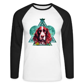Hunde Hunderasse Zubehör Englisch Springer-Spaniel - Unisex Baseballshirt langarm - Weiß/Schwarz - Vorne - Nik (191cm)