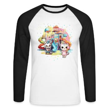 Chat Chaton Fille Enfants Aire De Jeux Crème Glacée - T-shirt baseball manches longues Homme - blanc/noir - Devant - Nik (191cm)