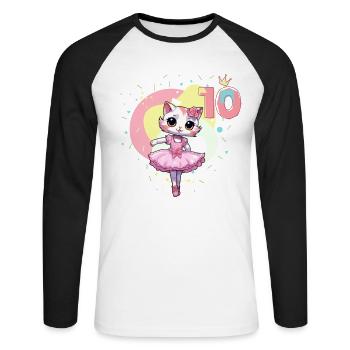 Mädchen Ballett-Ballerina Katzen 10 Jahre alt 10. - Unisex Baseballshirt langarm - Weiß/Schwarz - Vorne - Nik (191cm)