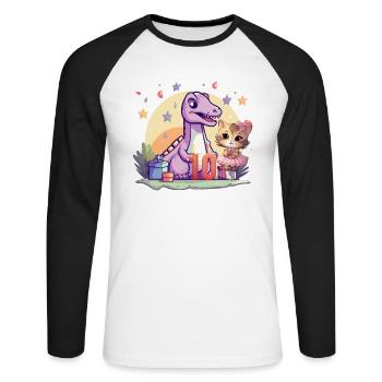 Mädchen Ballett-Dinosaurier Katze 10 Jahre alt 10 - Unisex Baseballshirt langarm - Weiß/Schwarz - Vorne - Nik (191cm)