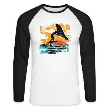 Wingfoil Surfer Wingfoiling Hydrofoil Kitefoil - Unisex Long Sleeve Baseball T-Shirt - white/black - Front - Nik (191cm)