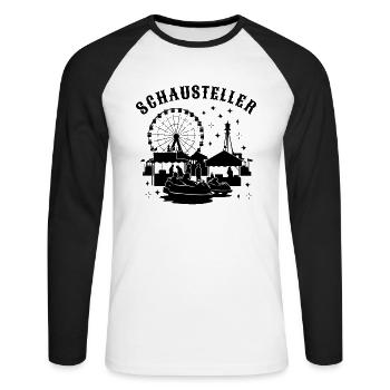 Schausteller Jahrmarkt Volksfest Rummelplatz - Unisex Baseballshirt langarm - Weiß/Schwarz - Vorne - Nik (191cm)