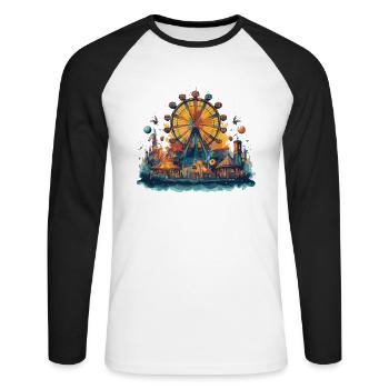 Parc d’attractions Foire, Fête foraine, Festival folklorique - T-shirt baseball manches longues Homme - blanc/noir - Devant - Nik (191cm)