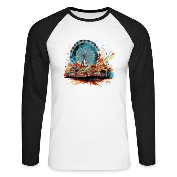 Parc d’attractions Foire, Fête foraine, Festival folklorique - T-shirt baseball manches longues Homme - blanc/noir - Devant - Nik (191cm)