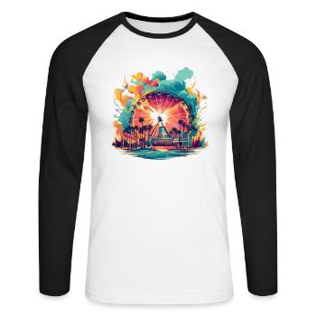Parc d’attractions Foire, Fête foraine, Festival folklorique - T-shirt baseball manches longues Homme - blanc/noir - Devant - Nik (191cm)