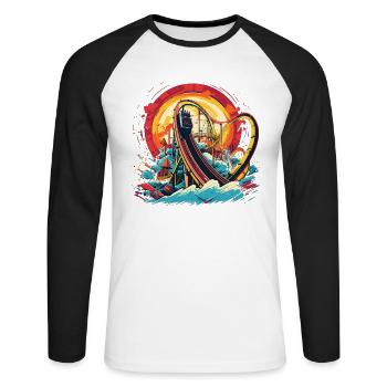 Parc D’attractions, Foire, Fête foraine, Fête foraine - T-shirt baseball manches longues Homme - blanc/noir - Devant - Nik (191cm)