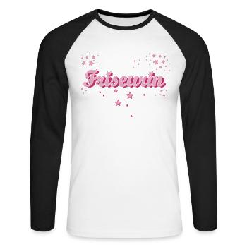 Haarstylist Abschluss-Geschenk Friseurin - Unisex Baseballshirt langarm - Weiß/Schwarz - Vorne - Nik (191cm)