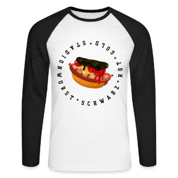 Football Fan Germany Stadium Sausage - Unisex Long Sleeve Baseball T-Shirt - white/black - Front - Nik (191cm)