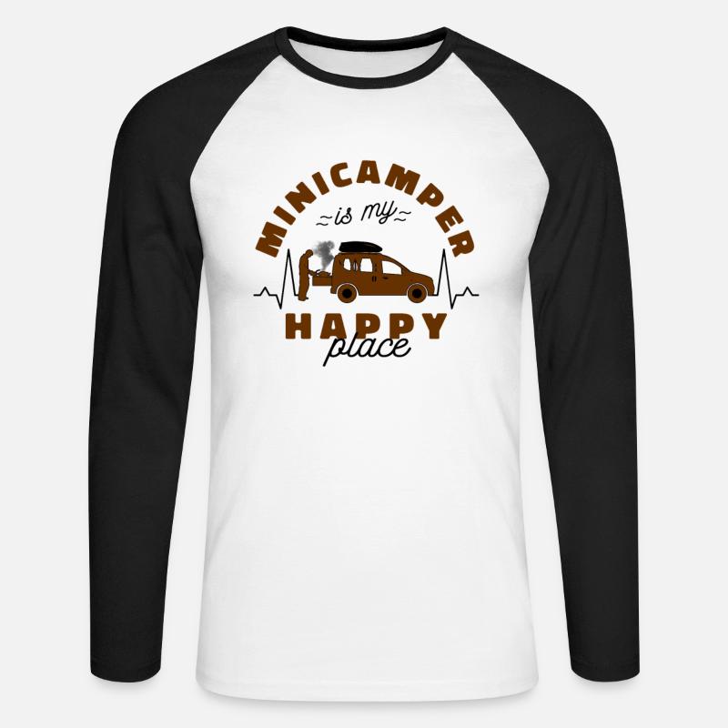 Minicamper Happy Camping-Camper Microcamper - Unisex Long Sleeve Baseball T-Shirt - white/black
