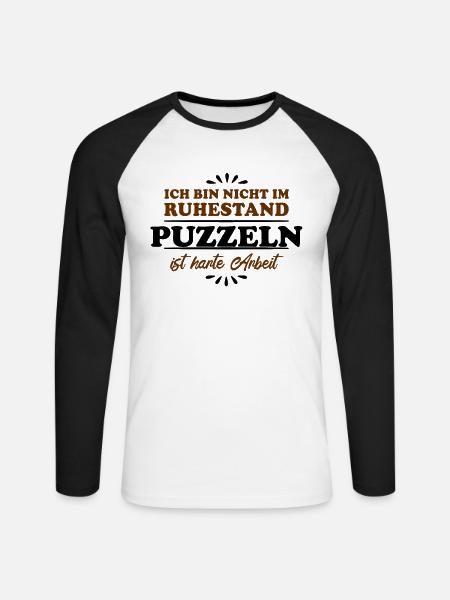 Pensionist Pensionist Pensionist Puslespil - Langærmet herre-baseballshirt - hvid/sort