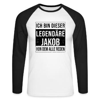 Je suis cette légende pour Jacob - T-shirt baseball manches longues Homme - blanc/noir - Devant - Nik (191cm)