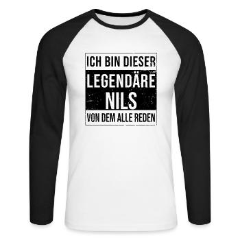 Je suis cette légende pour Nils - T-shirt baseball manches longues Homme - blanc/noir - Devant - Nik (191cm)