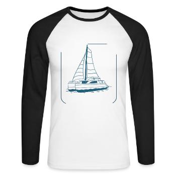 Catamaran-Boot Segelboot Segeln Segler - Unisex Baseballshirt langarm - Weiß/Schwarz - Vorne - Nik (191cm)