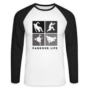 Parkour-Life Freerunning Freerunner - T-shirt baseball manches longues Homme - blanc/noir - Devant - Nik (191cm)