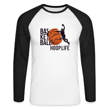 Basketballer Basketball-spieler "HOOP-LIFE" - Unisex Baseballshirt langarm - Weiß/Schwarz - Vorne - Nik (191cm)