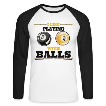 Pool Billard Billardtisch lustige Sprüche Snooker - Unisex Baseballshirt langarm - Weiß/Schwarz - Vorne - Nik (191cm)