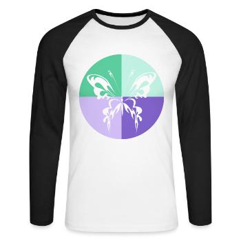 Quatuor de papillons Vert Violet - T-shirt baseball manches longues Homme - blanc/noir - Devant - Nik (191cm)