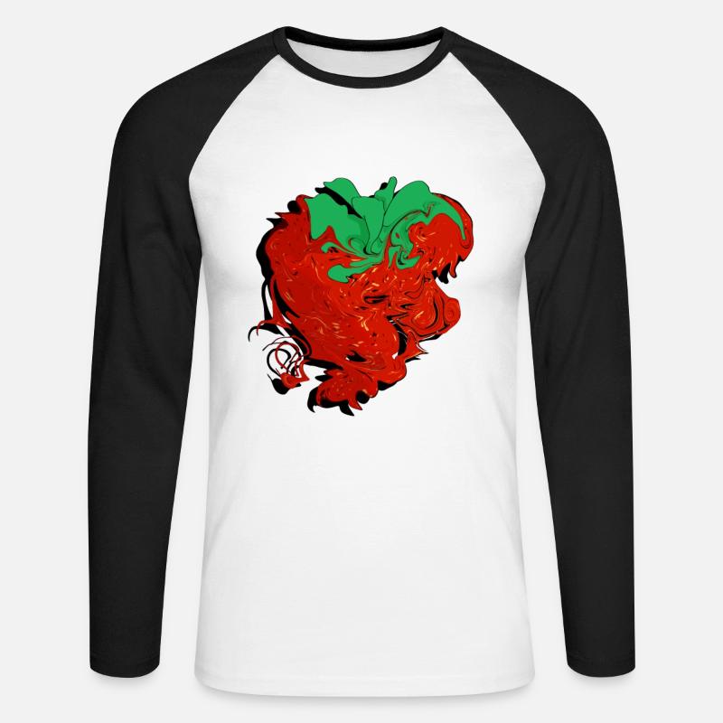 Erdbeere - Unisex Baseballshirt langarm - Weiß/Schwarz