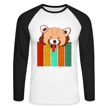 Frecher Panda - Katzenbär - Unisex Baseballshirt langarm - Weiß/Schwarz - Vorne - Nik (191cm)