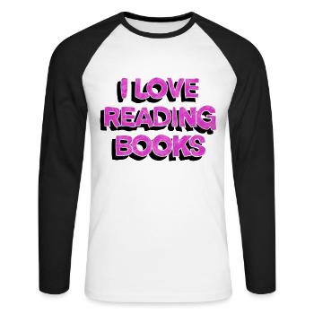 Bücher lesen - Unisex Baseballshirt langarm - Weiß/Schwarz - Vorne - Nik (191cm)