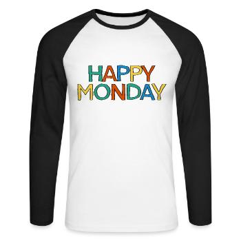 Lundi - T-shirt baseball manches longues Homme - blanc/noir - Devant - Nik (191cm)