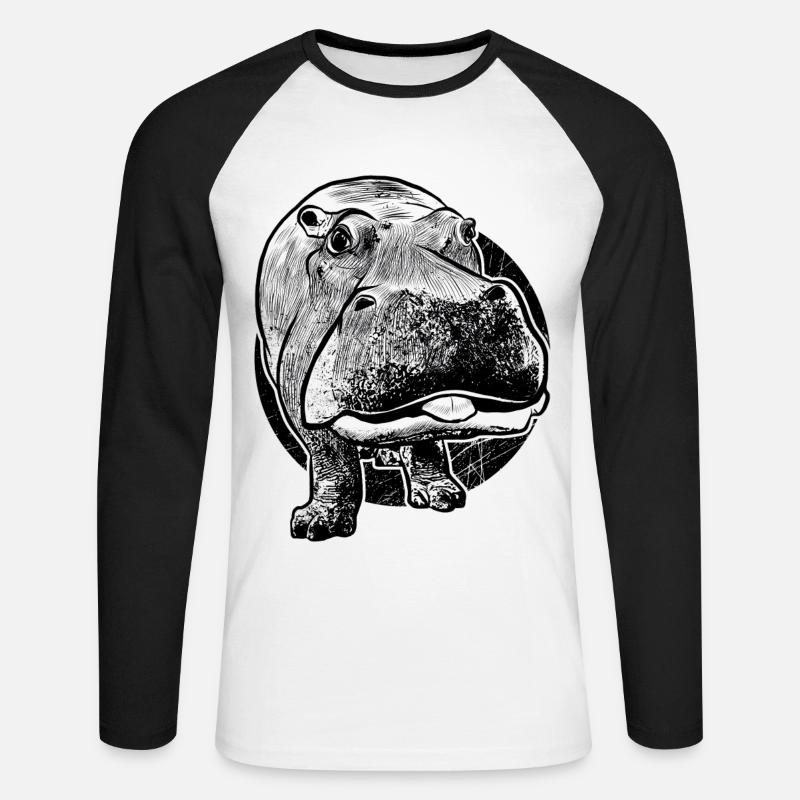 Nilpferd Flusspferd Hippo - Unisex Baseballshirt langarm - Weiß/Schwarz