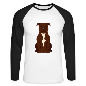 Staffordshire Bullterrier - Unisex Baseballshirt langarm - Weiß/Schwarz - Vorne - Nik (191cm)
