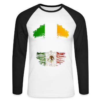 Iren mit mexikanischen Wurzeln gewachsen - Unisex Baseballshirt langarm - Weiß/Schwarz - Vorne - Nik (191cm)
