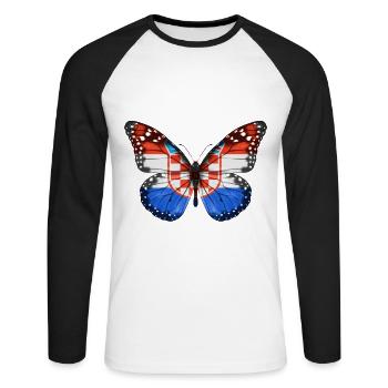 Butterfly Flag Of Croatia - Unisex Long Sleeve Baseball T-Shirt - white/black - Front - Nik (191cm)