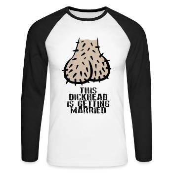 Dickhead testicules oeufs JGA bachelor adieu - T-shirt baseball manches longues Homme - blanc/noir - Devant - Nik (191cm)