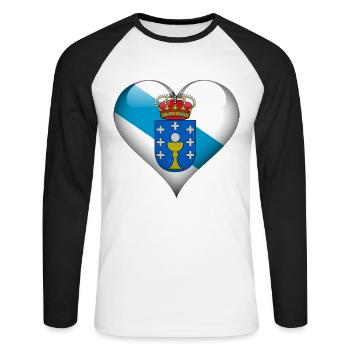 Herz Galicien Flagge - Unisex Baseballshirt langarm - Weiß/Schwarz - Vorne - Nik (191cm)
