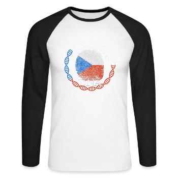 Tschechien Flagge DNA - Unisex Baseballshirt langarm - Weiß/Schwarz - Vorne - Nik (191cm)