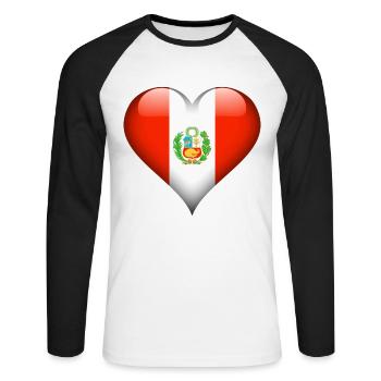 peruanische Herz-Peru-Flagge - Unisex Baseballshirt langarm - Weiß/Schwarz - Vorne - Nik (191cm)