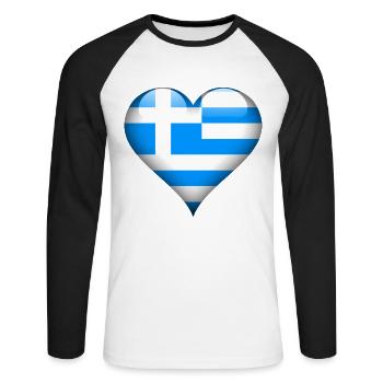 Drapeau de la Grèce coeur grec - T-shirt baseball manches longues Homme - blanc/noir - Devant - Nik (191cm)