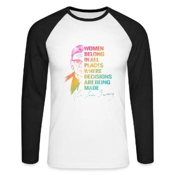 Ruth Bader Ginsburg RBG Court Judge LGBT I dissent - Unisex Long Sleeve Baseball T-Shirt - white/black - Front - Nik (191cm)