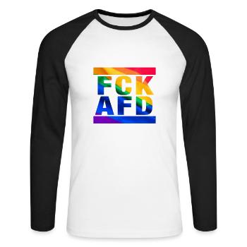 Contre les nazis - FCK AFD - Contre la droite - LGBTQ - T-shirt baseball manches longues Homme - blanc/noir - Devant - Nik (191cm)