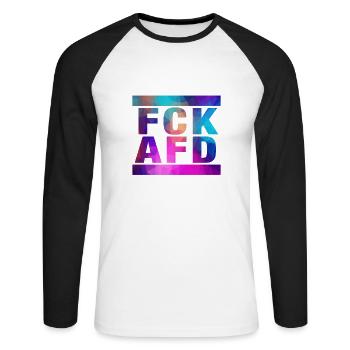 Contre les nazis - FCK AFD - Contre le droit - T-shirt baseball manches longues Homme - blanc/noir - Devant - Nik (191cm)