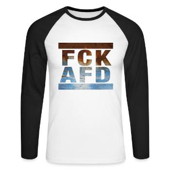 Contre les nazis - FCK AFD - Contre la droite - T-shirt baseball manches longues Homme - blanc/noir - Devant - Nik (191cm)