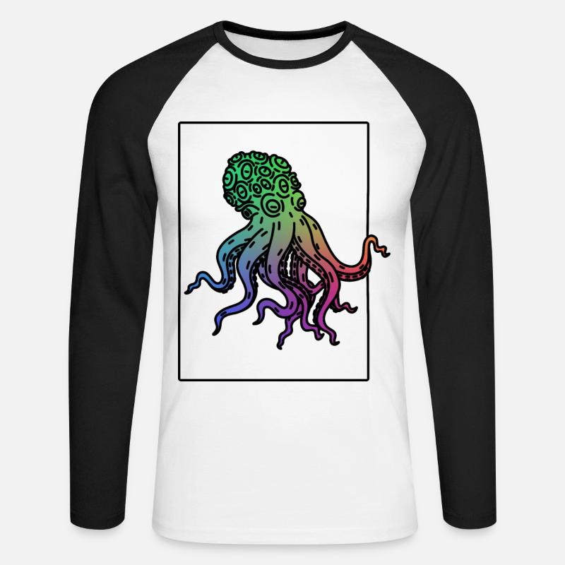 Krake - Unisex Baseballshirt langarm - Weiß/Schwarz